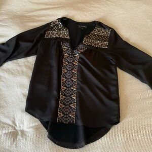 MM Couture Flowy Black Blouse with Embroidered Pearls